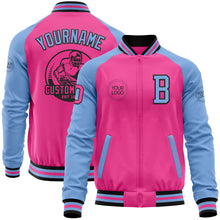 Charger l&#39;image dans la galerie, Custom Pink Black-Light Blue Bomber Varsity Letterman Two Tone Zipper Jacket
