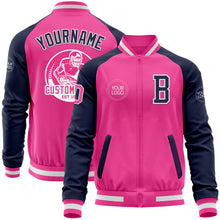 Charger l&#39;image dans la galerie, Custom Pink White-Navy Bomber Varsity Letterman Two Tone Zipper Jacket
