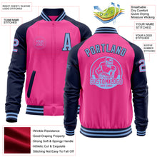 Charger l&#39;image dans la galerie, Custom Pink Light Blue-Navy Bomber Varsity Letterman Two Tone Zipper Jacket
