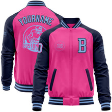 Charger l&#39;image dans la galerie, Custom Pink Light Blue-Navy Bomber Varsity Letterman Two Tone Zipper Jacket
