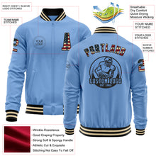 Charger l&#39;image dans la galerie, Custom Light Blue Vintage USA Flag Black-Cream Bomber Varsity Letterman Zipper Jacket
