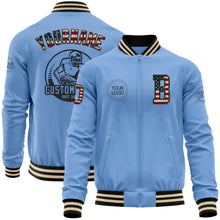 Charger l&#39;image dans la galerie, Custom Light Blue Vintage USA Flag Black-Cream Bomber Varsity Letterman Zipper Jacket
