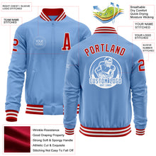 Laden Sie das Bild in den Galerie-Viewer, Custom Light Blue Red-White Bomber Varsity Letterman Zipper Jacket
