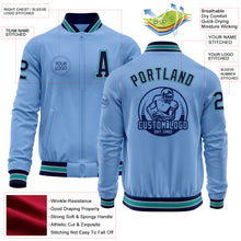 Загрузить изображение в средство просмотра галереи, Custom Light Blue Navy Gray-Teal Bomber Varsity Letterman Zipper Jacket
