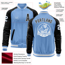 Load image into Gallery viewer, Custom Light Blue White-Black Bomber Varsity Letterman Two Tone Zipper Jacket
