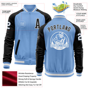 Custom Light Blue White-Black Bomber Varsity Letterman Two Tone Zipper Jacket