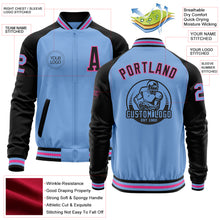 Load image into Gallery viewer, Custom Light Blue Pink-Black Bomber Varsity Letterman Two Tone Zipper Jacket
