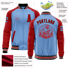 Load image into Gallery viewer, Custom Light Blue Black-Red Bomber Varsity Letterman Two Tone Zipper Jacket
