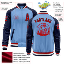 Load image into Gallery viewer, Custom Light Blue Red-Navy Bomber Varsity Letterman Two Tone Zipper Jacket
