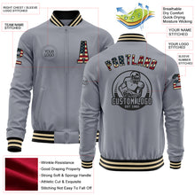 Charger l&#39;image dans la galerie, Custom Gray Vintage USA Flag Black-Cream Bomber Varsity Letterman Zipper Jacket
