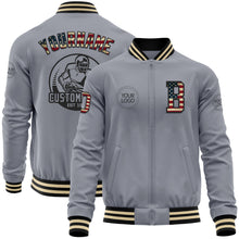 Charger l&#39;image dans la galerie, Custom Gray Vintage USA Flag Black-Cream Bomber Varsity Letterman Zipper Jacket
