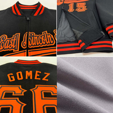 Custom Gray Orange-Royal Bomber Varsity Letterman Two Tone Zipper Jacket