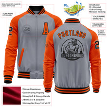 Charger l&#39;image dans la galerie, Custom Gray Black-Orange Bomber Varsity Letterman Two Tone Zipper Jacket
