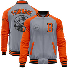 Charger l&#39;image dans la galerie, Custom Gray Black-Orange Bomber Varsity Letterman Two Tone Zipper Jacket
