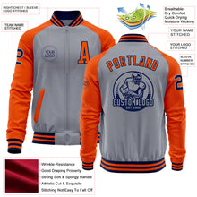 Charger l&#39;image dans la galerie, Custom Gray Navy-Orange Bomber Varsity Letterman Two Tone Zipper Jacket
