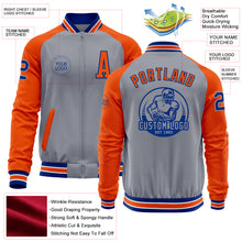 Charger l&#39;image dans la galerie, Custom Gray Royal-Orange Bomber Varsity Letterman Two Tone Zipper Jacket
