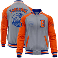 Charger l&#39;image dans la galerie, Custom Gray Royal-Orange Bomber Varsity Letterman Two Tone Zipper Jacket
