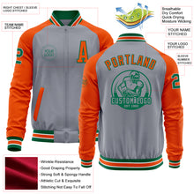 Charger l&#39;image dans la galerie, Custom Gray Kelly Green-Orange Bomber Varsity Letterman Two Tone Zipper Jacket
