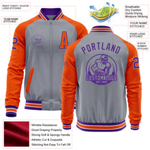 Charger l&#39;image dans la galerie, Custom Gray Purple-Orange Bomber Varsity Letterman Two Tone Zipper Jacket
