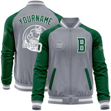 Charger l&#39;image dans la galerie, Custom Gray White-Kelly Green Varsity Letterman Two Tone Zipper Jacket
