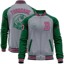 Charger l&#39;image dans la galerie, Custom Gray Pink-Kelly Green Varsity Letterman Two Tone Zipper Jacket
