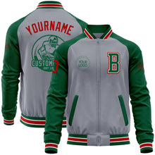 Charger l&#39;image dans la galerie, Custom Gray Red-Kelly Green Varsity Letterman Two Tone Zipper Jacket
