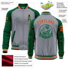 Charger l&#39;image dans la galerie, Custom Gray Orange-Kelly Green Varsity Letterman Two Tone Zipper Jacket
