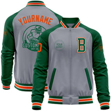 Charger l&#39;image dans la galerie, Custom Gray Orange-Kelly Green Varsity Letterman Two Tone Zipper Jacket
