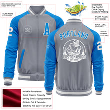 Charger l&#39;image dans la galerie, Custom Gray White-Powder Blue Varsity Letterman Two Tone Zipper Jacket
