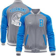 Charger l&#39;image dans la galerie, Custom Gray White-Powder Blue Varsity Letterman Two Tone Zipper Jacket
