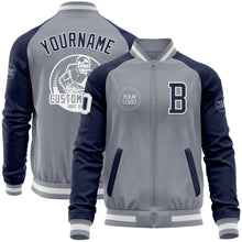 Charger l&#39;image dans la galerie, Custom Gray White-Navy Varsity Letterman Two Tone Zipper Jacket
