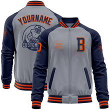 Charger l&#39;image dans la galerie, Custom Gray Orange-Navy Varsity Letterman Two Tone Zipper Jacket
