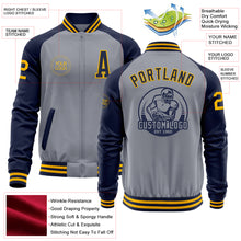 Charger l&#39;image dans la galerie, Custom Gray Gold-Navy Varsity Letterman Two Tone Zipper Jacket
