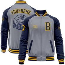 Charger l&#39;image dans la galerie, Custom Gray Gold-Navy Varsity Letterman Two Tone Zipper Jacket
