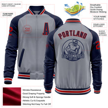 Charger l&#39;image dans la galerie, Custom Gray Red-Navy Varsity Letterman Two Tone Zipper Jacket
