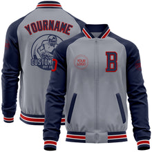 Charger l&#39;image dans la galerie, Custom Gray Red-Navy Varsity Letterman Two Tone Zipper Jacket
