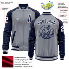 Charger l&#39;image dans la galerie, Custom Gray White-Navy Varsity Letterman Two Tone Zipper Jacket
