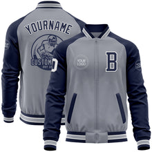 Charger l&#39;image dans la galerie, Custom Gray White-Navy Varsity Letterman Two Tone Zipper Jacket
