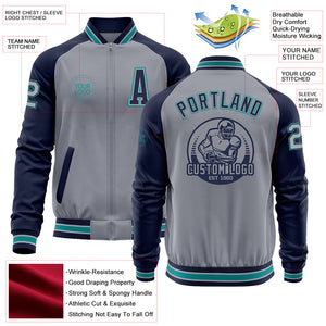 Custom Gray Navy-Teal Varsity Letterman Two Tone Zipper Jacket