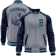 Charger l&#39;image dans la galerie, Custom Gray Navy-Teal Varsity Letterman Two Tone Zipper Jacket
