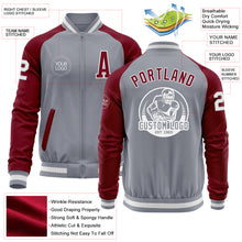 Charger l&#39;image dans la galerie, Custom Gray White-Crimson Varsity Letterman Two Tone Zipper Jacket
