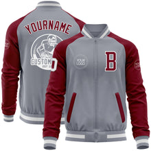 Charger l&#39;image dans la galerie, Custom Gray White-Crimson Varsity Letterman Two Tone Zipper Jacket
