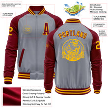 Charger l&#39;image dans la galerie, Custom Gray Gold-Crimson Varsity Letterman Two Tone Zipper Jacket
