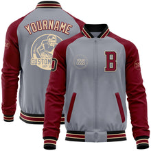 Charger l&#39;image dans la galerie, Custom Gray Black City Cream-Crimson Varsity Letterman Two Tone Zipper Jacket
