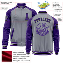 Charger l&#39;image dans la galerie, Custom Gray Black-Purple Varsity Letterman Two Tone Zipper Jacket
