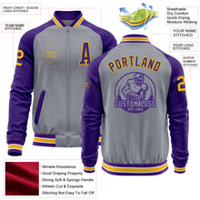 Charger l&#39;image dans la galerie, Custom Gray Gold-Purple Varsity Letterman Two Tone Zipper Jacket
