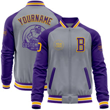 Charger l&#39;image dans la galerie, Custom Gray Gold-Purple Varsity Letterman Two Tone Zipper Jacket
