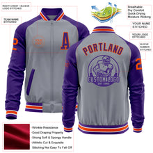 Charger l&#39;image dans la galerie, Custom Gray Orange-Purple Varsity Letterman Two Tone Zipper Jacket
