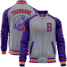 Charger l&#39;image dans la galerie, Custom Gray Orange-Purple Varsity Letterman Two Tone Zipper Jacket
