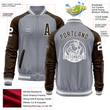 Charger l&#39;image dans la galerie, Custom Gray White-Brown Varsity Letterman Two Tone Zipper Jacket
